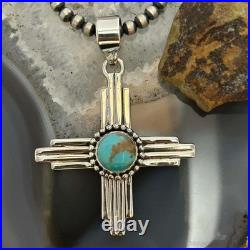 Sterling Silver Southwestern Style Round Mohave Turquoise Unisex Zia Pendant #2