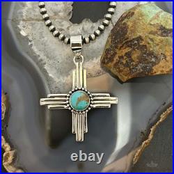Sterling Silver Southwestern Style Round Mohave Turquoise Unisex Zia Pendant #2