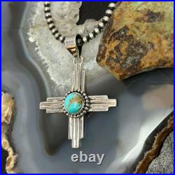 Sterling Silver Southwestern Style Round Mohave Turquoise Unisex Zia Pendant #2
