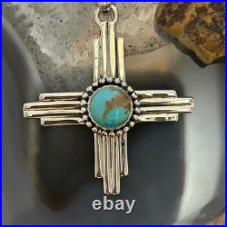 Sterling Silver Southwestern Style Round Mohave Turquoise Unisex Zia Pendant #2