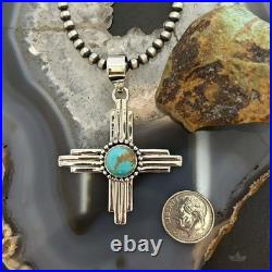 Sterling Silver Southwestern Style Round Mohave Turquoise Unisex Zia Pendant #2