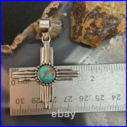 Sterling Silver Southwestern Style Round Mohave Turquoise Unisex Zia Pendant #2
