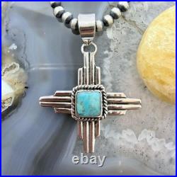 Sterling Silver Southwestern Style Square Mohave Turquoise Unisex Zia Pendant