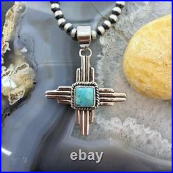 Sterling Silver Southwestern Style Square Mohave Turquoise Unisex Zia Pendant