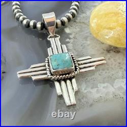 Sterling Silver Southwestern Style Square Mohave Turquoise Unisex Zia Pendant