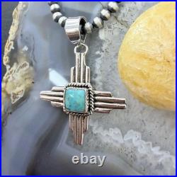 Sterling Silver Southwestern Style Square Mohave Turquoise Unisex Zia Pendant