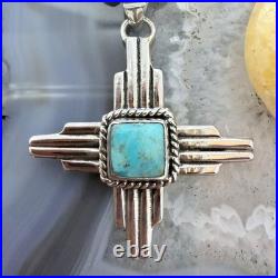 Sterling Silver Southwestern Style Square Mohave Turquoise Unisex Zia Pendant