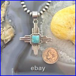 Sterling Silver Southwestern Style Square Mohave Turquoise Unisex Zia Pendant
