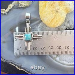 Sterling Silver Southwestern Style Square Mohave Turquoise Unisex Zia Pendant