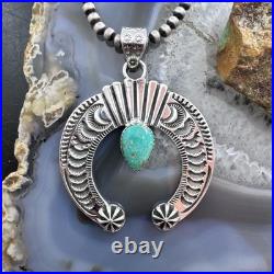 Sterling Silver Southwestern Style Teardrop Turquoise Stamped Naja Uni Pendant