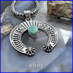 Sterling Silver Southwestern Style Teardrop Turquoise Stamped Naja Uni Pendant