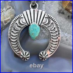 Sterling Silver Southwestern Style Teardrop Turquoise Stamped Naja Uni Pendant
