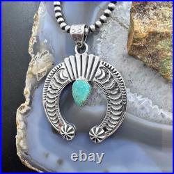 Sterling Silver Southwestern Style Teardrop Turquoise Stamped Naja Uni Pendant