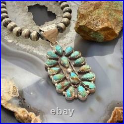 Sterling Silver Southwestern Style Turquoise Decorated Cluster Pendant For Women
