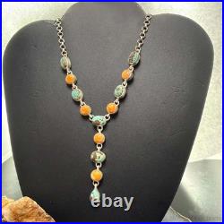 Sterling Silver Southwestern Style Turquoise & Spiny Oyster Lariat 24 Necklace