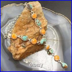 Sterling Silver Southwestern Style Turquoise & Spiny Oyster Lariat 24 Necklace