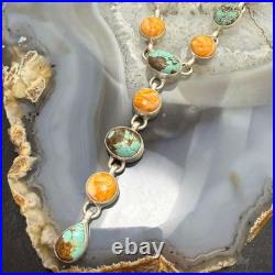 Sterling Silver Southwestern Style Turquoise & Spiny Oyster Lariat 24 Necklace