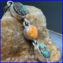 Sterling Silver Southwestern Style Turquoise & Spiny Oyster Lariat 24 Necklace