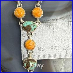 Sterling Silver Southwestern Style Turquoise & Spiny Oyster Lariat 24 Necklace