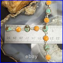 Sterling Silver Southwestern Style Turquoise & Spiny Oyster Lariat 24 Necklace