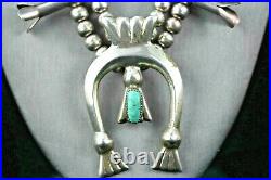 Sterling Silver Squash Blossom Turquoise Necklace Navajo Style Southwestern 26