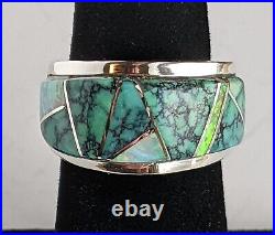 Sterling Silver Turquoise And Opal Ring Navajo 9.7g Sz 5.25 Signed FIJ