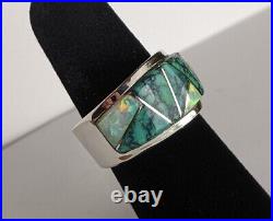Sterling Silver Turquoise And Opal Ring Navajo 9.7g Sz 5.25 Signed FIJ