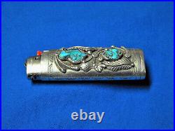 Sterling Silver Turquoise Lighter Case JCT Navajo Southwestern Old Pawn PATTIE