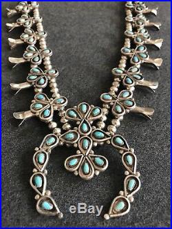 Sterling Silver & Turquoise Native American Squash Blossom Necklace&Earrings Set