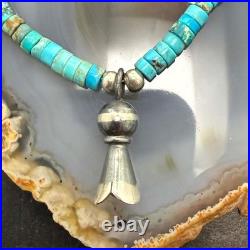Sterling Silver Turquoise & Navajo Pearl Beads With Squash Blossom Necklace
