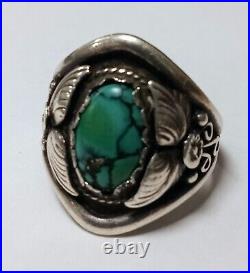 Sterling Silver Turquoise Ring Navajo Signed R. B. Size 11.5