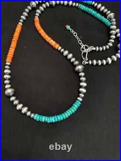 Sterling Silver Turquoise Spinyoyster Navajo Pearls Necklace 30 Inch