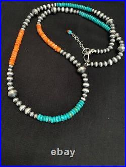 Sterling Silver Turquoise Spinyoyster Navajo Pearls Necklace 30 Inch