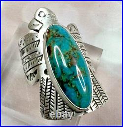 Sterling Silver & Turquoise Thunderbird Ring by Navajo Russell Sam, Sz 9.75 NEW