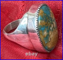 Sterling Silver and Turquoise Men's Ring by Navajo Russell Sam, Sz 12 HUGE NEW