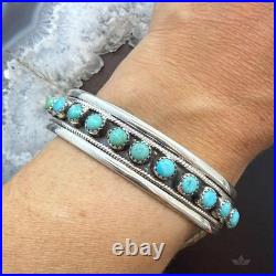 Sterling Southwestern 12 Petit Point Turquoise Split Shank Bracelet For Women