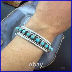 Sterling Southwestern 12 Petit Point Turquoise Split Shank Bracelet For Women