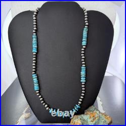 Sterling Southwestern Style Blue Turquoise Beads & Sterling Beads 19 Necklace