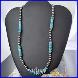 Sterling Southwestern Style Blue Turquoise Beads & Sterling Beads 19 Necklace