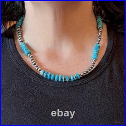 Sterling Southwestern Style Blue Turquoise Beads & Sterling Beads 19 Necklace