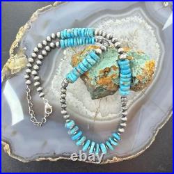 Sterling Southwestern Style Blue Turquoise Beads & Sterling Beads 19 Necklace