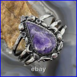 Sterling Southwestern Style Large Teardrop Charoite Decorated Bracelet For Women