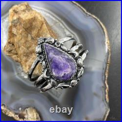 Sterling Southwestern Style Large Teardrop Charoite Decorated Bracelet For Women