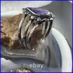 Sterling Southwestern Style Large Teardrop Charoite Decorated Bracelet For Women