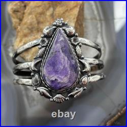Sterling Southwestern Style Large Teardrop Charoite Decorated Bracelet For Women Sterling Southwestern Style Large Teardrop Charoite Decorated Bracelet For Women