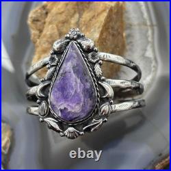 Sterling Southwestern Style Large Teardrop Charoite Decorated Bracelet For Women