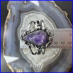 Sterling Southwestern Style Large Teardrop Charoite Decorated Bracelet For Women