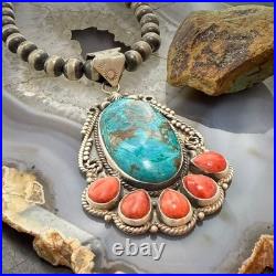 Sterling Southwestern Style Oval Shattuckite & Spiny Oyster Decorated Pendant