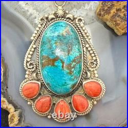 Sterling Southwestern Style Oval Shattuckite & Spiny Oyster Decorated Pendant