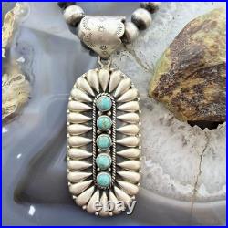 Sterling Southwestern Style Turquoise &Silver Teardrop Cluster Pendant For Women